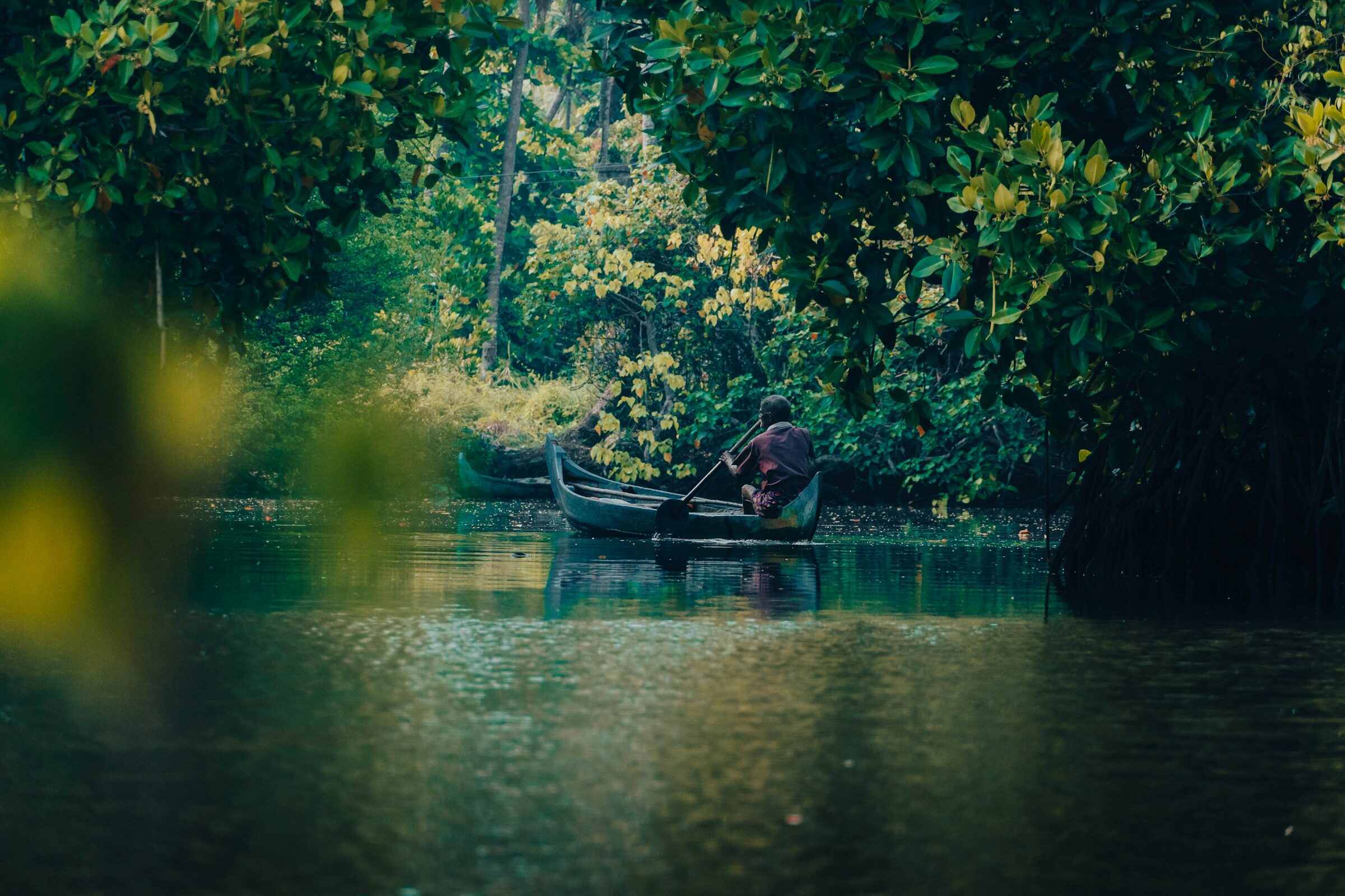 A boat on still water in Kerala