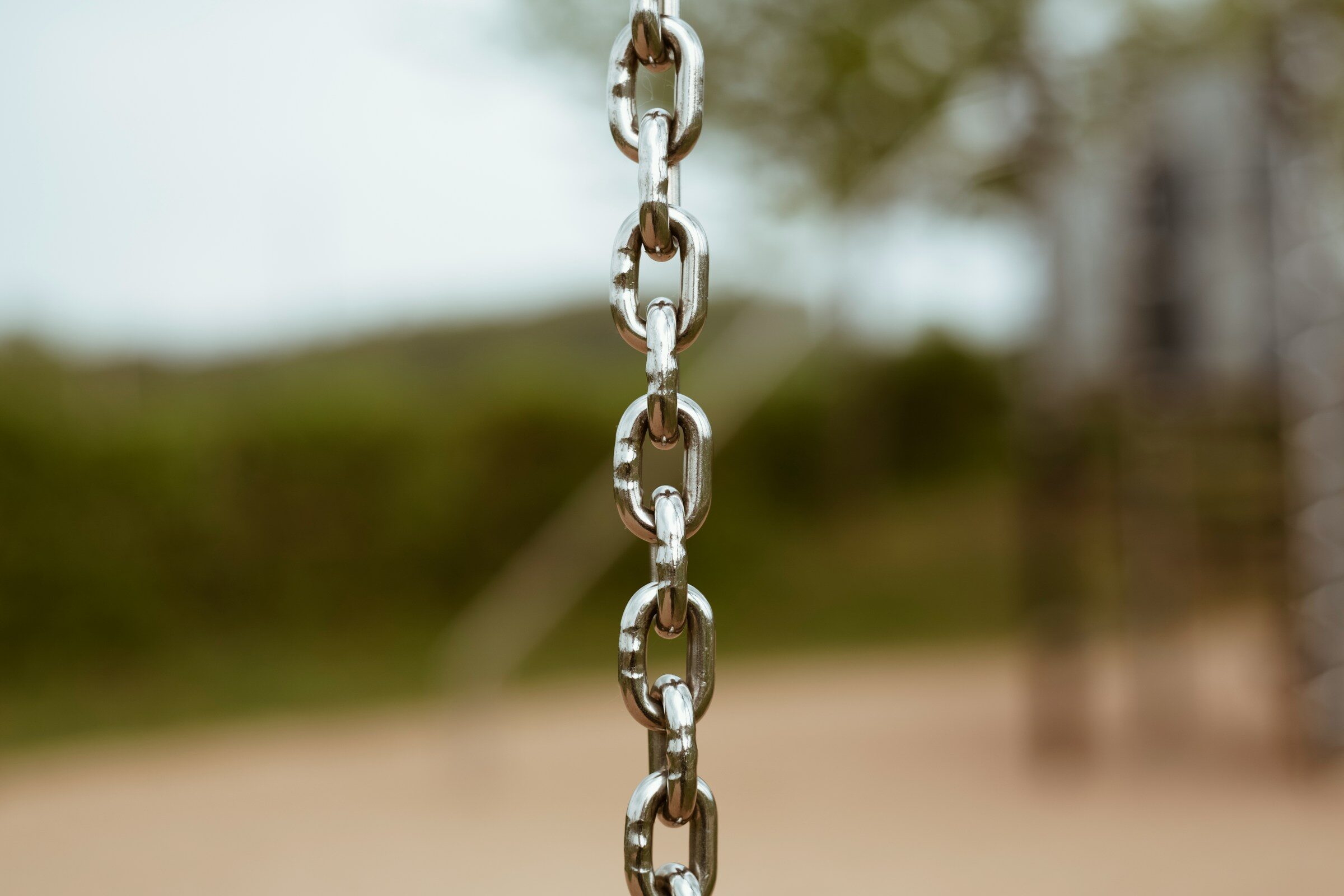 A silver chain in daylight