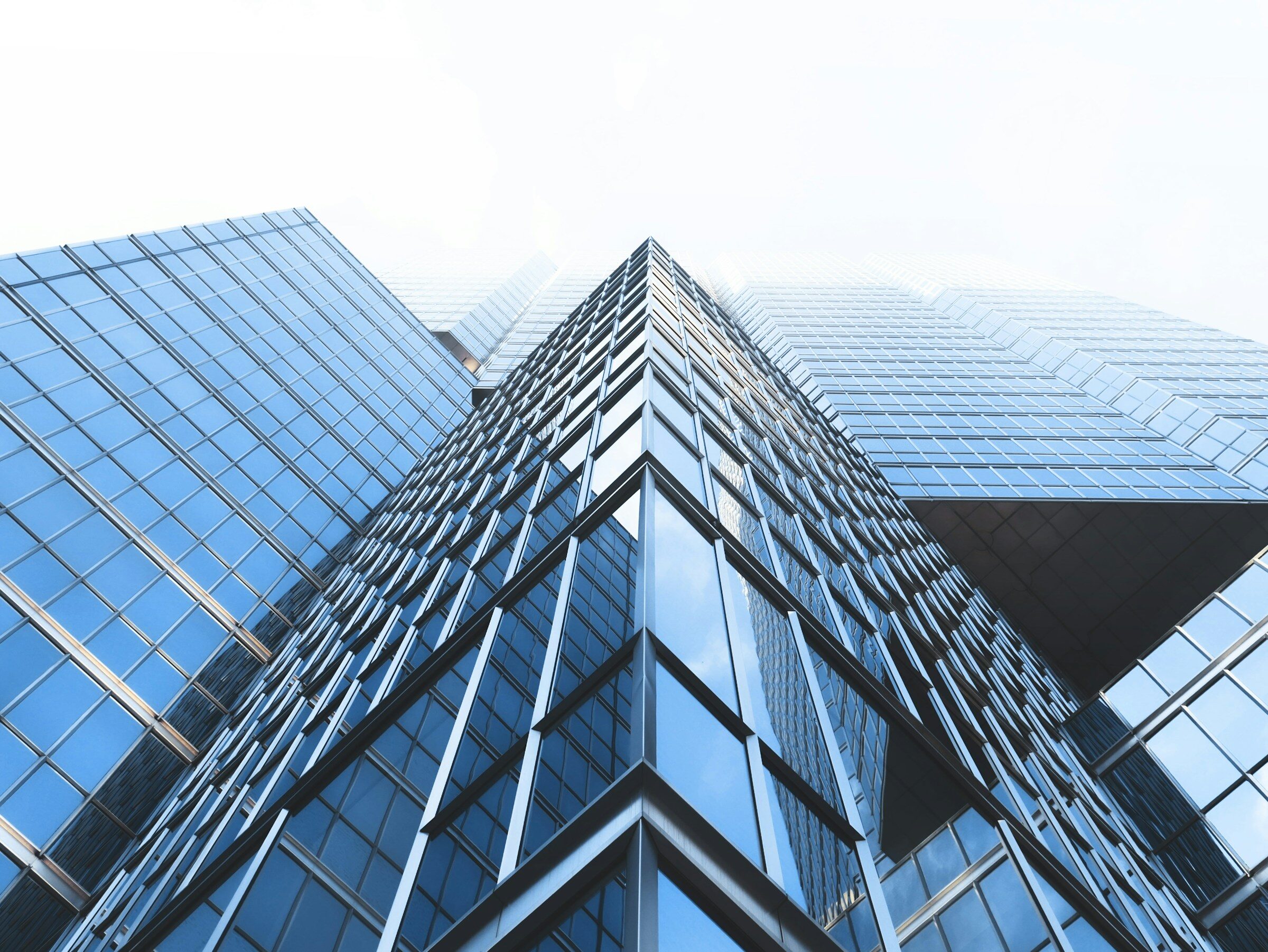 Curtain-wall office buildings from a low angle