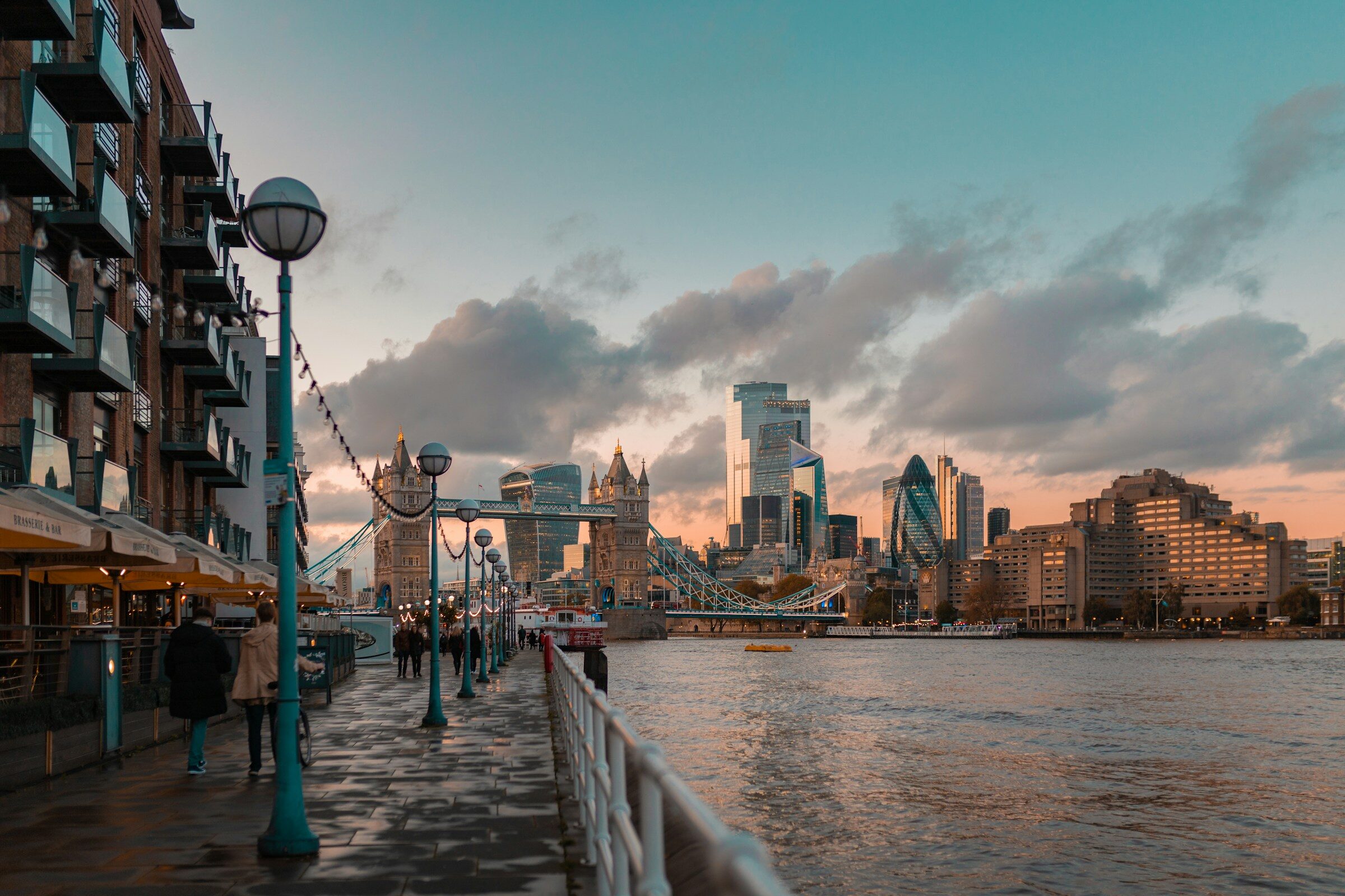 The Thames and a London bridge with the city behind