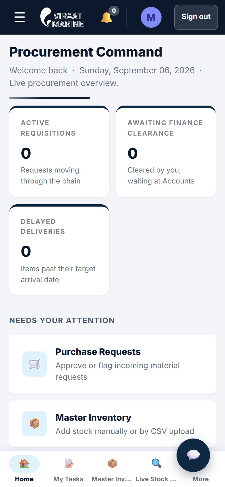 The purchase desk on a phone: requisitions, finance clearance, delayed deliveries